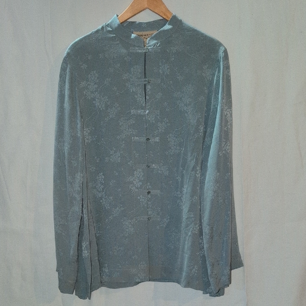 Jones New York Teal Floral Button Down Shirt